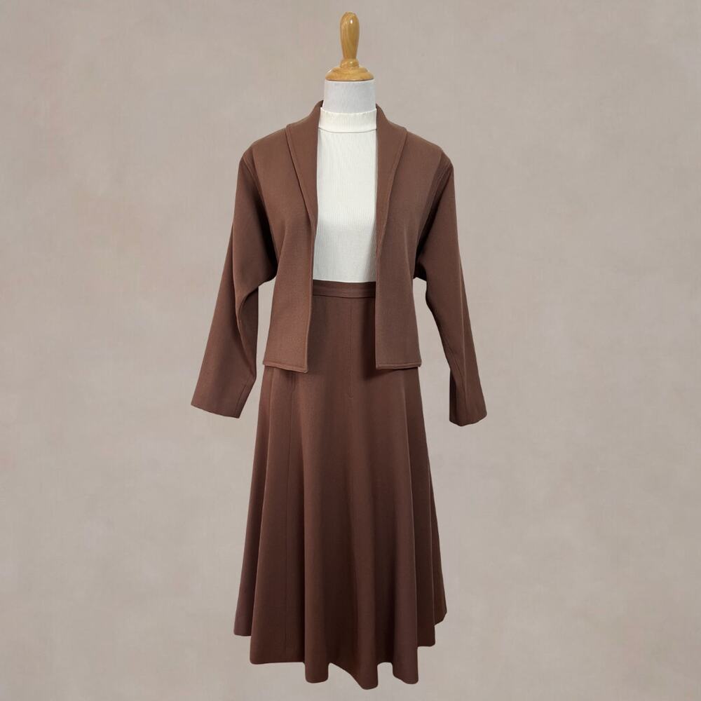 Vintage 70s Bill Haire Wool Skirt Blazer Suit Set Brown 6